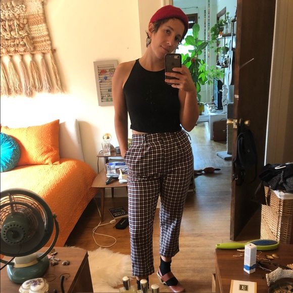 TopShop high waisted plaid trouser - size 4 - Picture 2 of 5